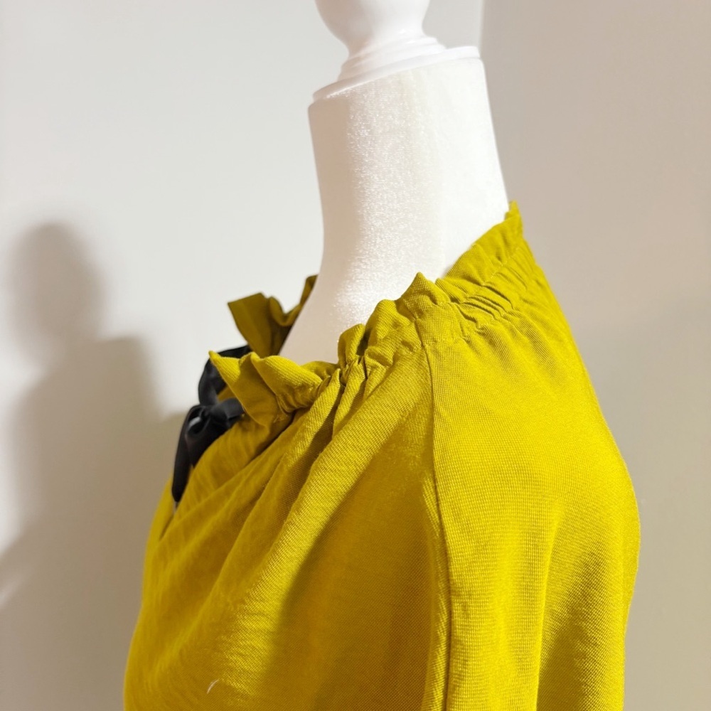 Cop. Copine Bino Blouse Olive Mustard Yellow Size Large XL Gathered Neckline - Picture 5 of 14